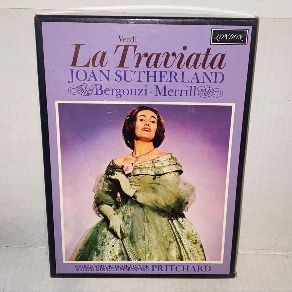 Verdi La Traviata Box Set 2 Cassettes with Libretto Joan Sutherland, Bergonzi